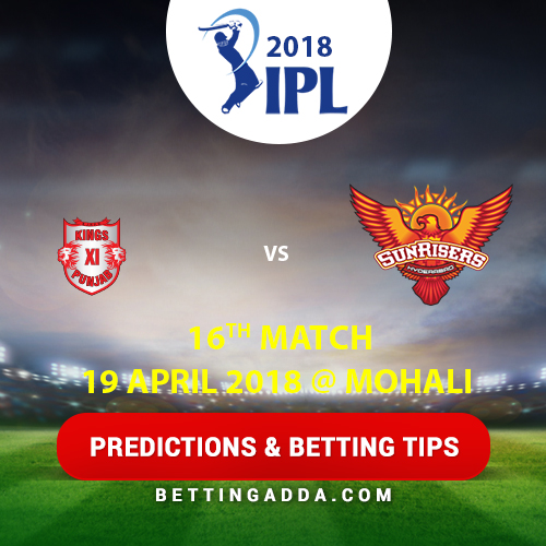 Kings XI Punjab vs Sunrisers Hyderabad 16th Match Prediction, Betting Tips & Preview