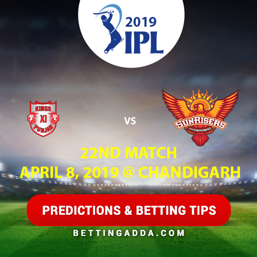 Kings XI Punjab vs Sunrisers Hyderabad 22nd Match Prediction, Betting Tips & Preview