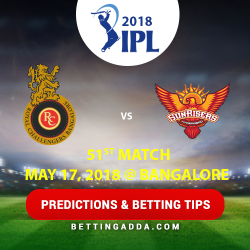 Royal Challengers Bangalore vs Sunrisers Hyderabad 51st Match Prediction, Betting Tips & Preview
