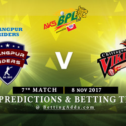 BPL 7th Match Rangpur Riders v Chittagong Vikings 08 November 2017 Predictions and Betting Tips