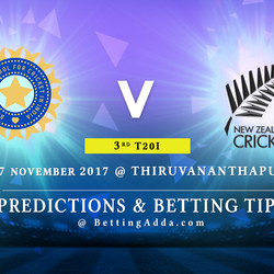 India v New Zealand 3rd T20I 07 November 2017 Thiruvananthapuram Predictions Betting