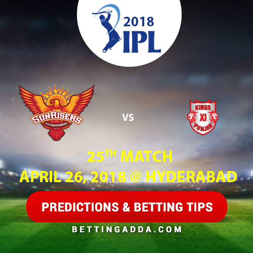 Sunrisers Hyderabad vs Kings XI Punjab 25th Match Prediction, Betting Tips & Preview