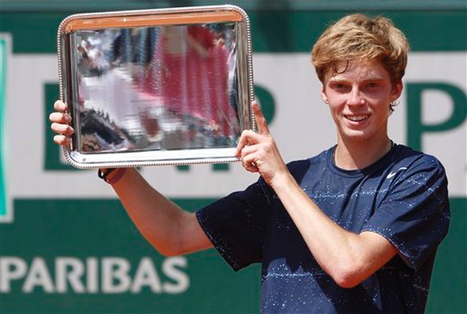 Andrey Rublev with Roland Garros 2014 trophy