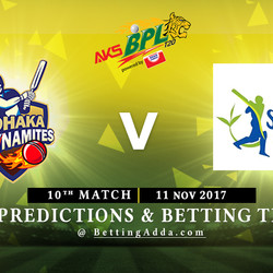 BPL 10th Match Dhaka dynamites v Sylhet Sixers 11 November 2017 Predictions and Betting Tips