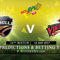 BPL 14th Match Comilla Victorians v Chittagong Vikings 14 November 2017 Predictions and Betting Tips