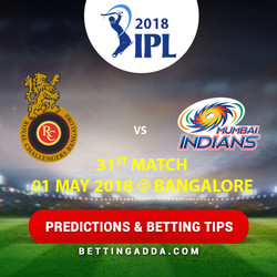 Royal Challengers Bangalore vs Mumbai Indians 31st Match Prediction Betting Tips Preview
